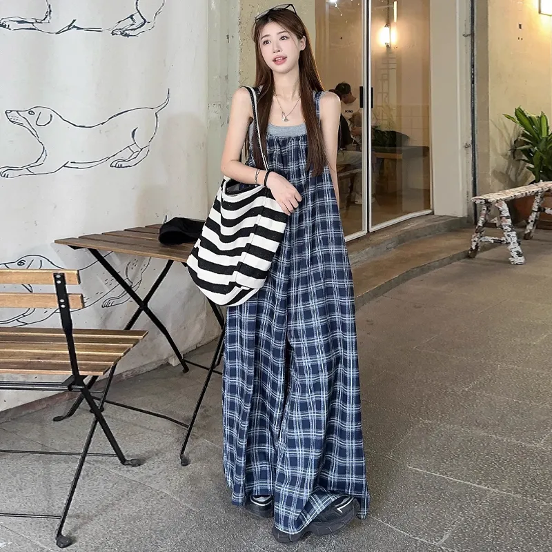 OURUOKE Jumpsuits Women's Plaid Shopping Bag-4
