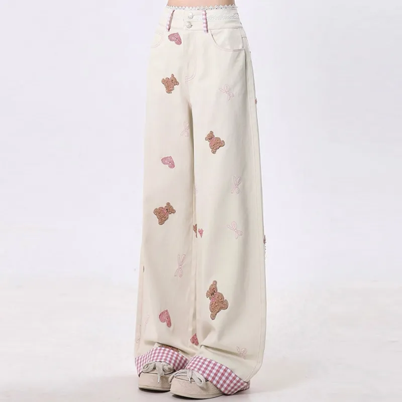 OURUOKE Jeans Women's Apricot-3