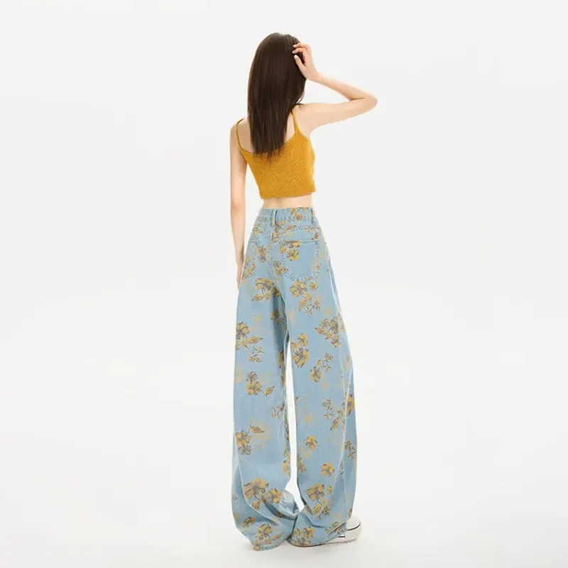 OURUOKE Jeans Women's Blue Shopping Bag Included-5