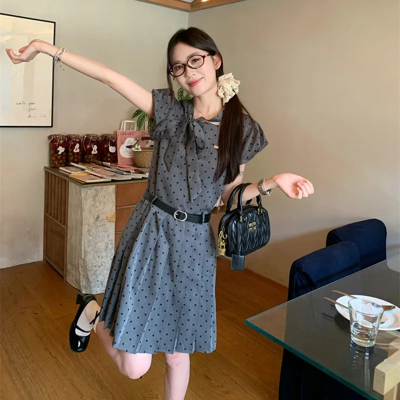 OURUOKE Short Sleeved Dress Women's Gray-2