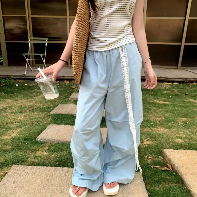OURUOKE Casual Pants Women's Blue-3