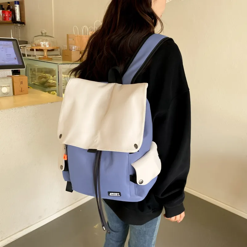 LETOO Nylon Fabric Backpack Regular Unisex Blue White/Black White/Black/Green White-2