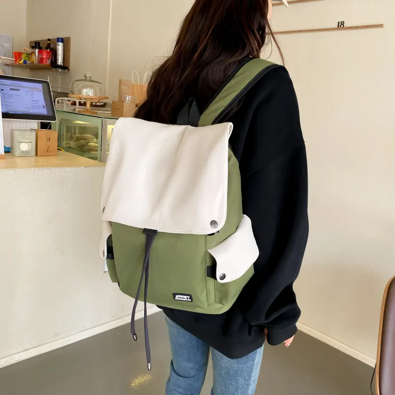 LETOO Nylon Fabric Backpack Regular Unisex Blue White/Black White/Black/Green White-22
