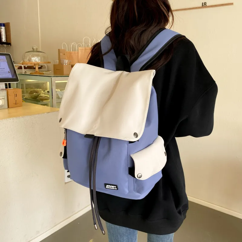 LETOO Nylon Fabric Backpack Regular Unisex Blue White/Black White/Black/Green White-1