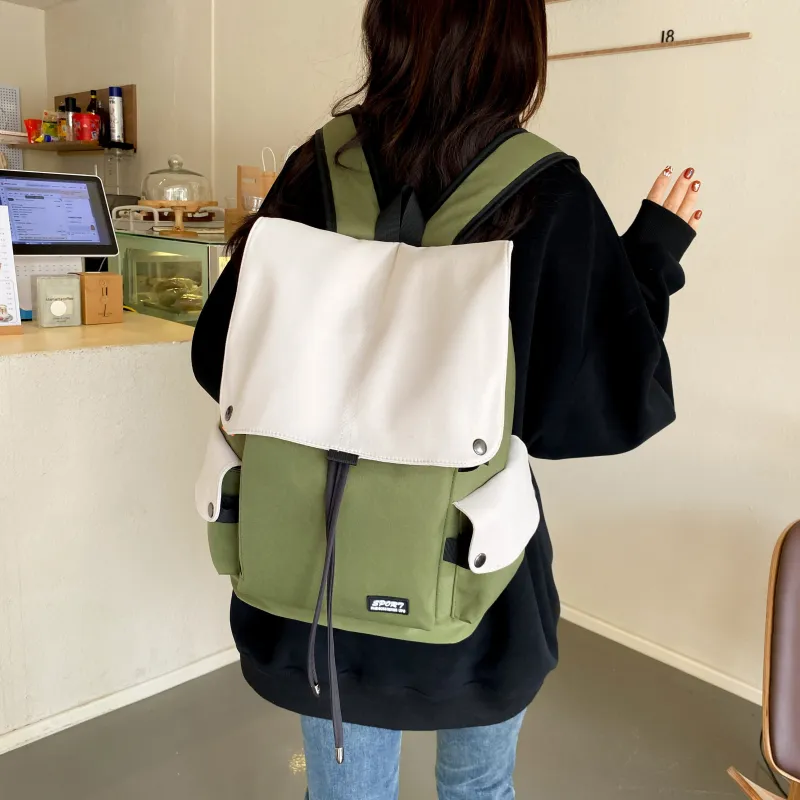 LETOO Nylon Fabric Backpack Regular Unisex Blue White/Black White/Black/Green White-18