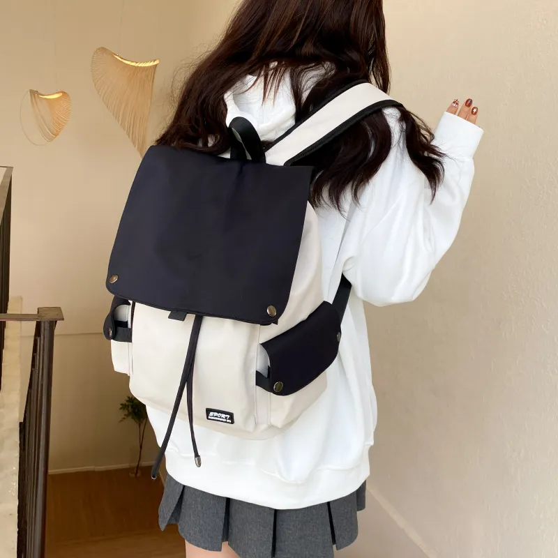 LETOO Nylon Fabric Backpack Regular Unisex Blue White/Black White/Black/Green White-10