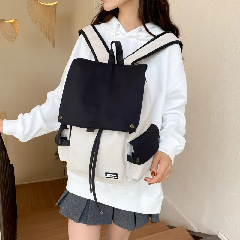 LETOO Nylon Fabric Backpack Regular Unisex Blue White/Black White/Black/Green White-9