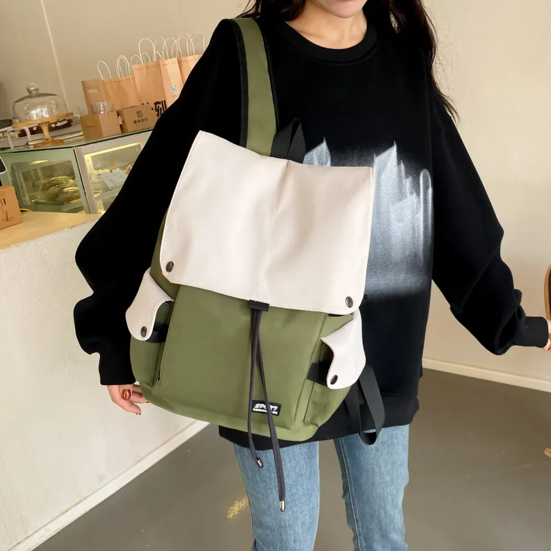 LETOO Nylon Fabric Backpack Regular Unisex Blue White/Black White/Black/Green White-19