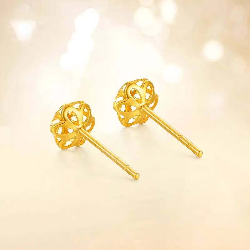 CHINA GOLD 18K Gold Stud Earrings Women's-2