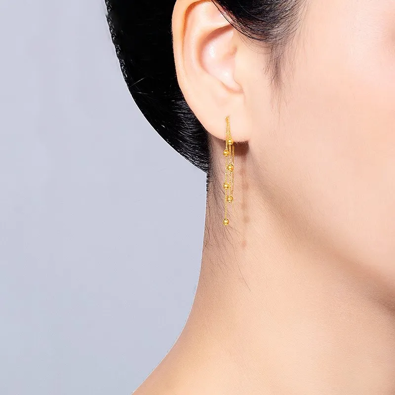 CHINA GOLD 18K Gold Drop Earrings Women's-2