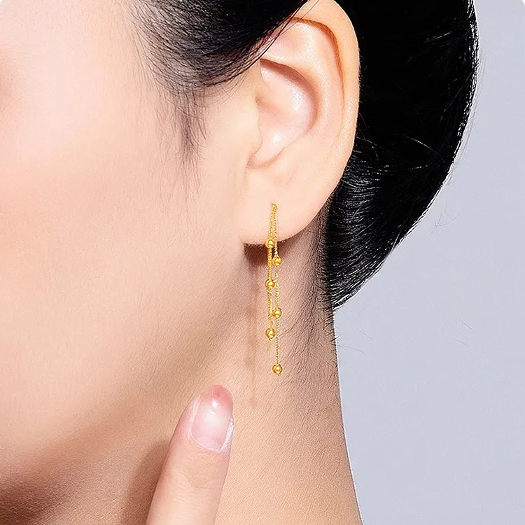CHINA GOLD 18K Gold Drop Earrings Women's-1