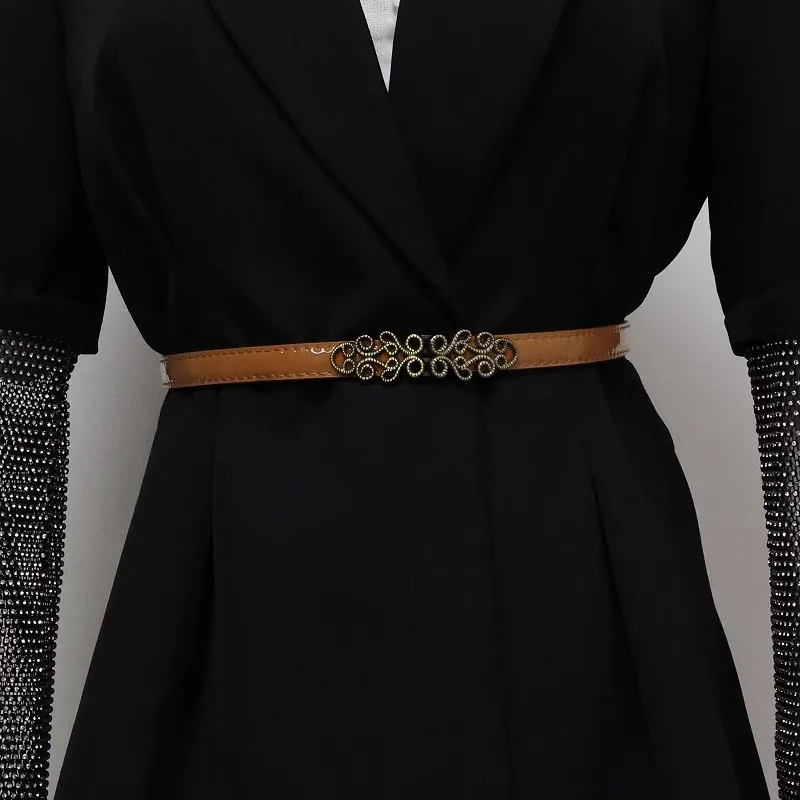Emperor Penguin Decorative Corset Belt With Skirt And Jeans In Black, Slim Fit Cow Split Leather Belts Women's 1.5cm-5