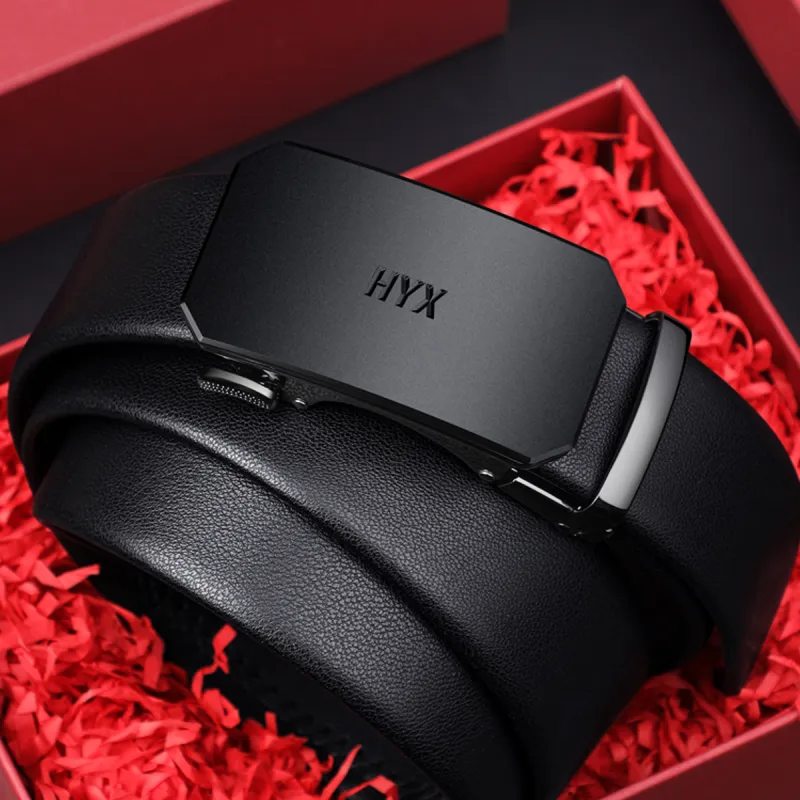 H YXIANG Split Cow Leather With Transferred Pattern Leather Belts Men's 3.5cm-1