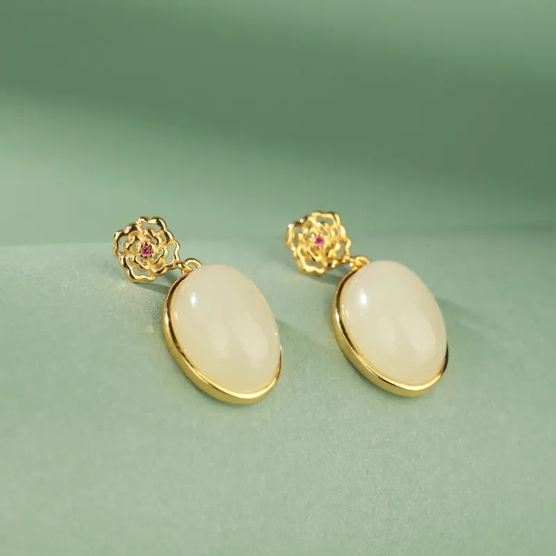 CHINA GOLD Earrings White Jade Women's-1