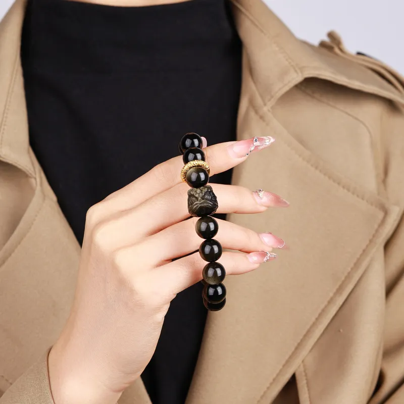 CHINA GOLD Natural Obsidian Bracelets Unisex-5