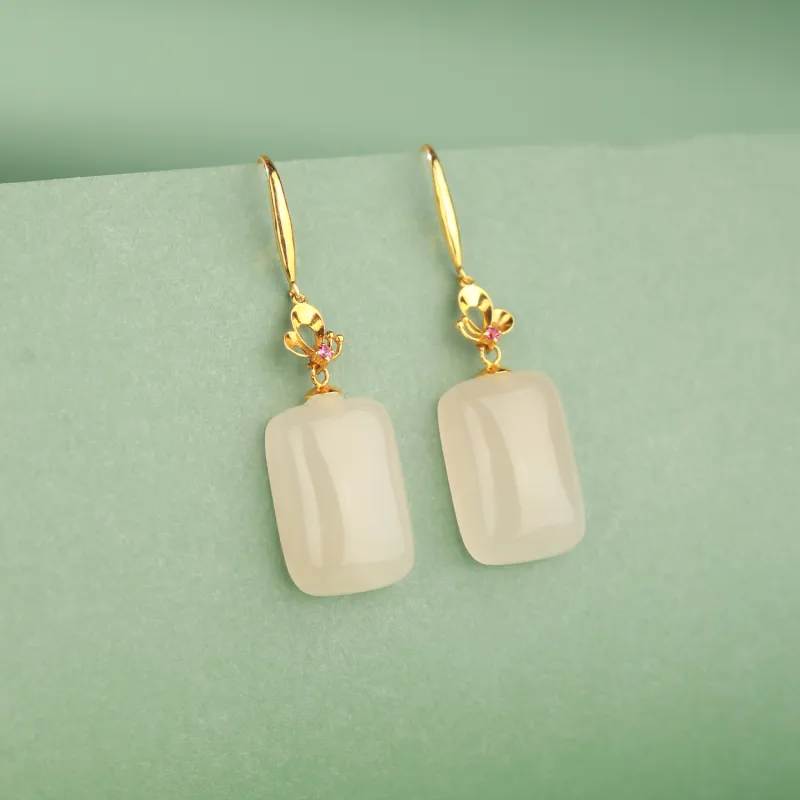 CHINA GOLD Earrings Pale Greenish White Jade Women's-1