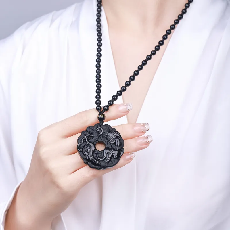 CHINA GOLD Natural Obsidian Necklaces Unisex-4