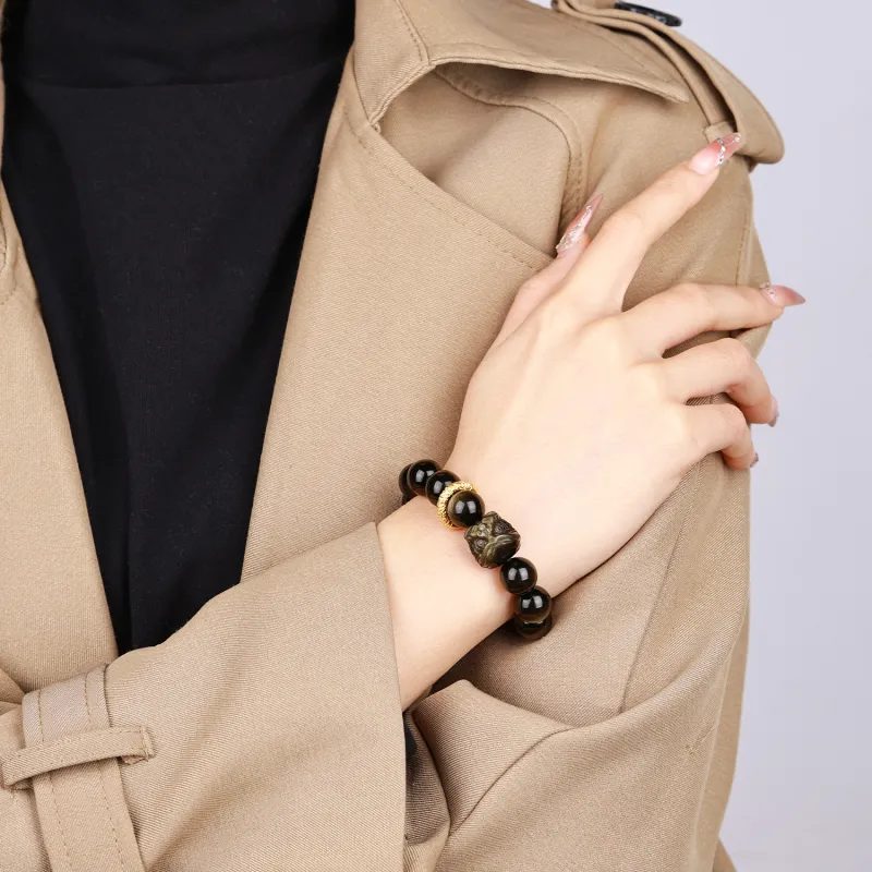 CHINA GOLD Natural Obsidian Bracelets Unisex-4