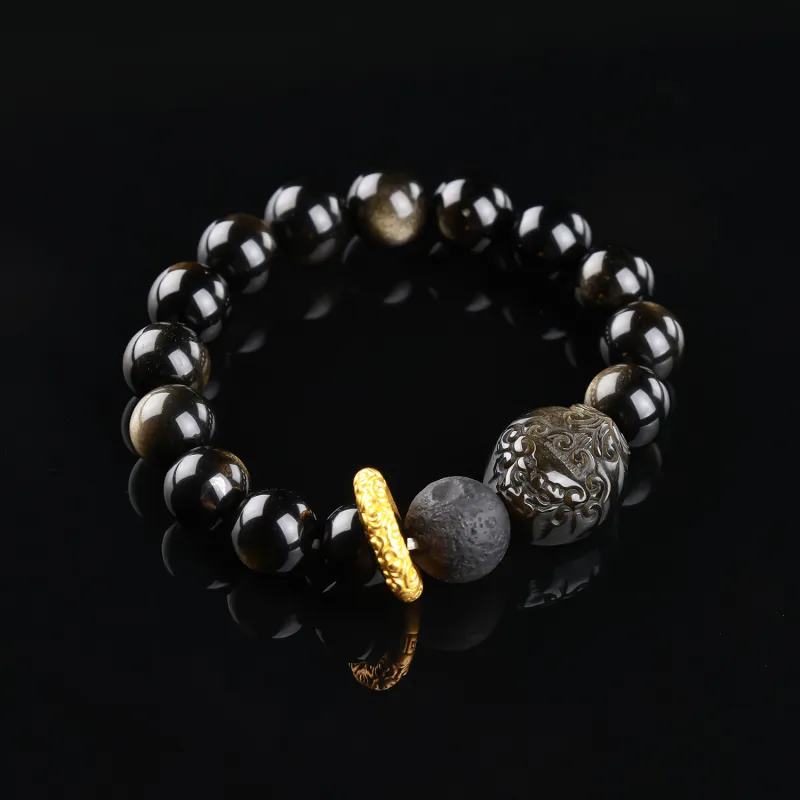 CHINA GOLD Natural Obsidian Bracelets Unisex-8