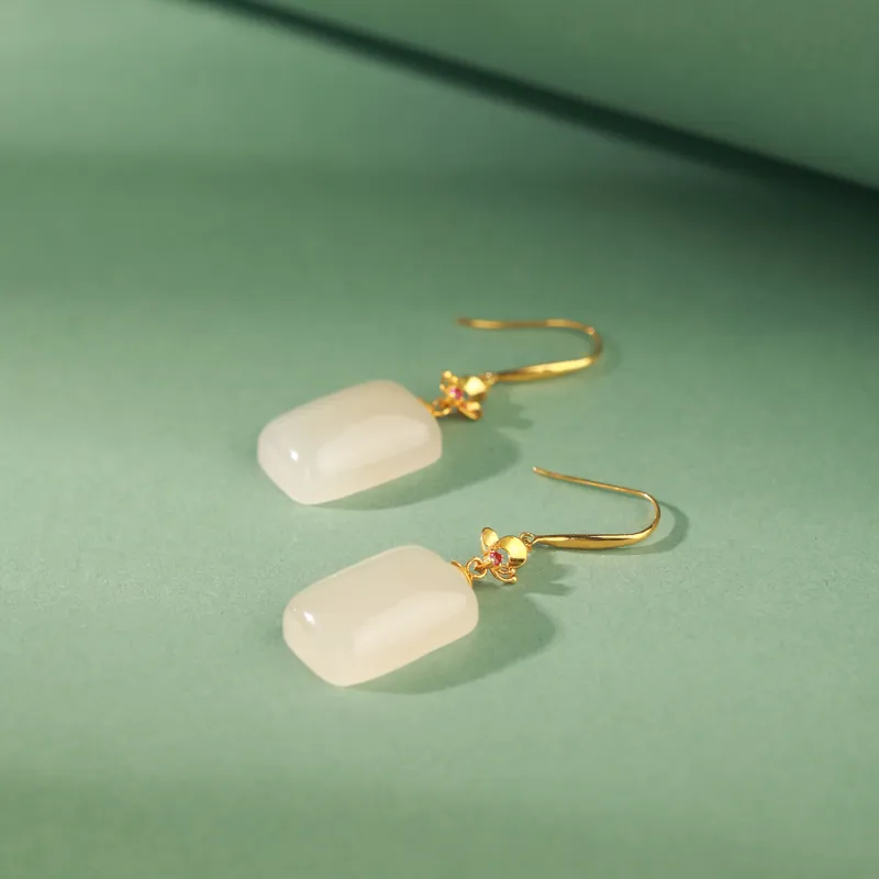 CHINA GOLD Earrings Pale Greenish White Jade Women's-3