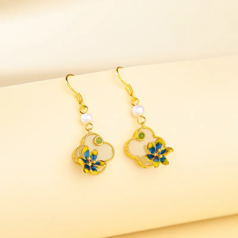 CHINA GOLD Hetian Jade Earrings Pale Greenish White Jade Women's-1