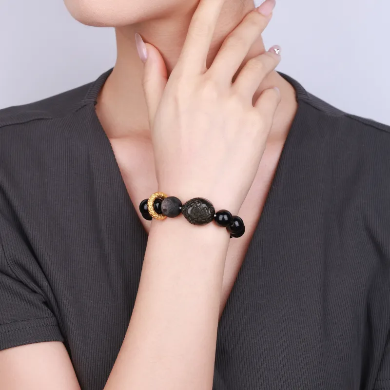 CHINA GOLD Natural Obsidian Bracelets Unisex-10