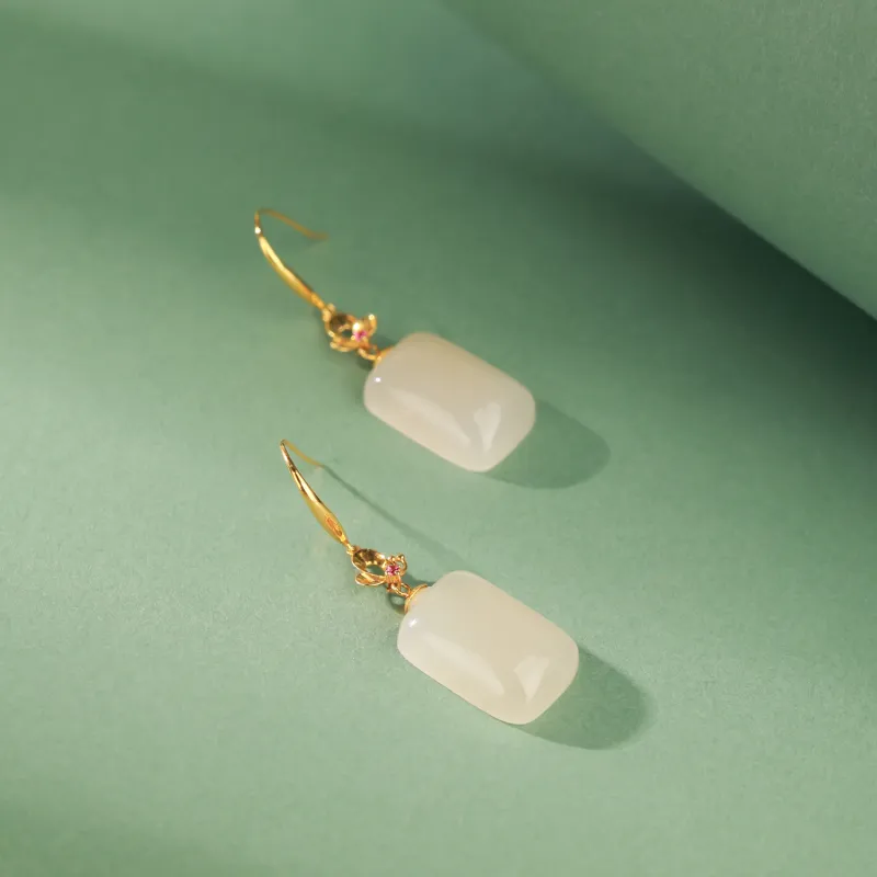 CHINA GOLD Earrings Pale Greenish White Jade Women's-2