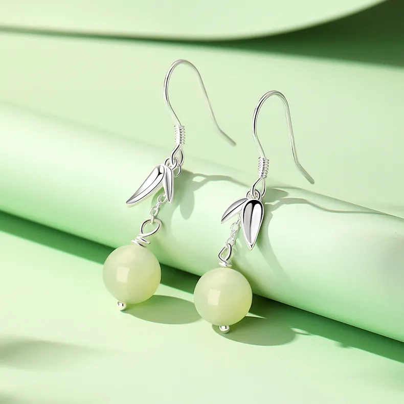 CHINA GOLD Earrings White Jade/Pale Greenish White Jade Women's-2