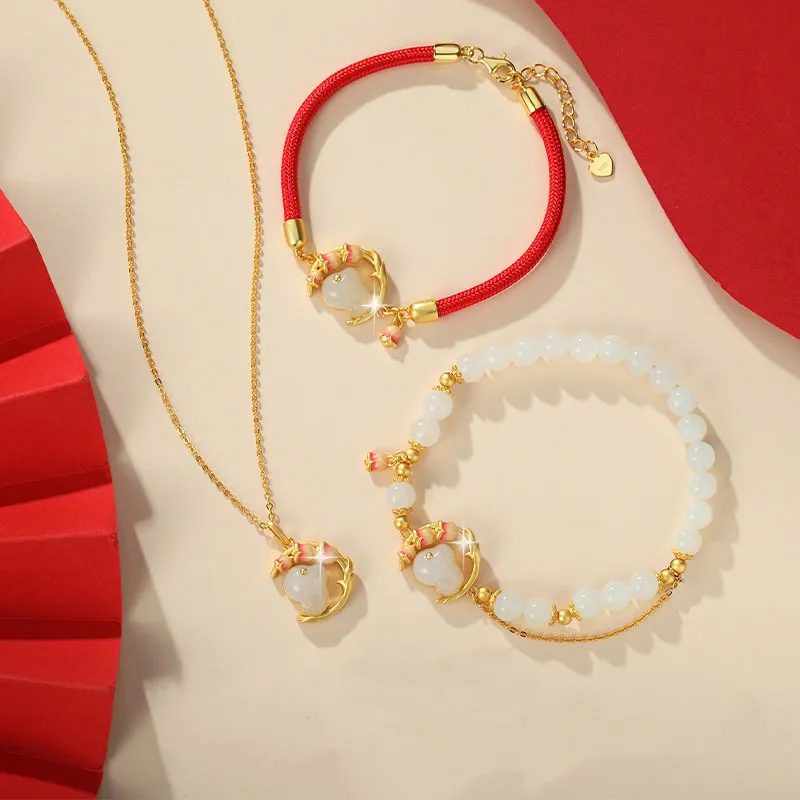 CHINA GOLD Hetian Jade Bracelets Pale Greenish White Jade Women's-2