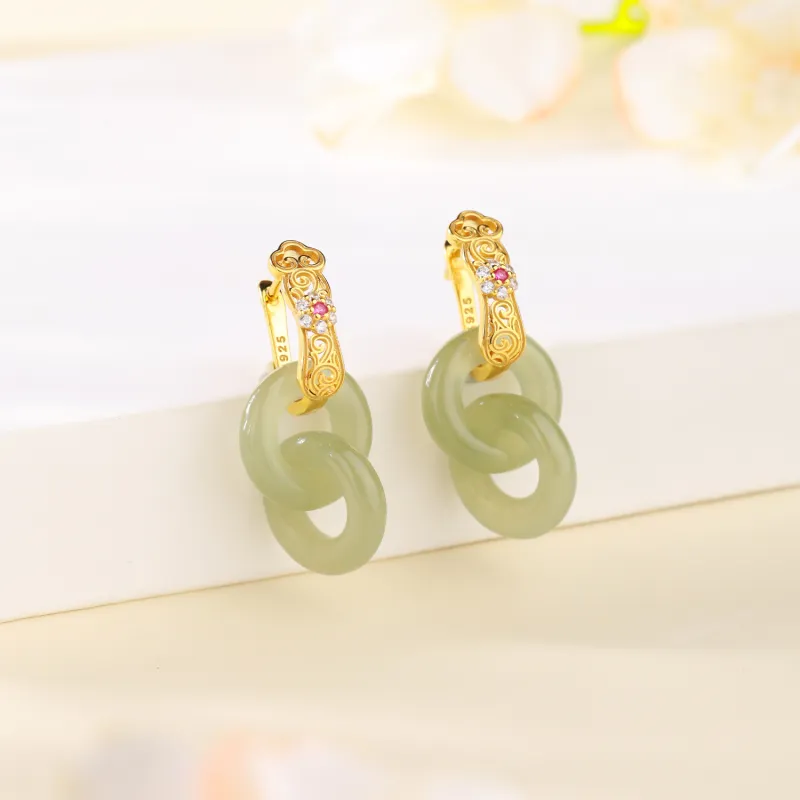 CHINA GOLD Earrings Pale Greenish White Jade Women's-1