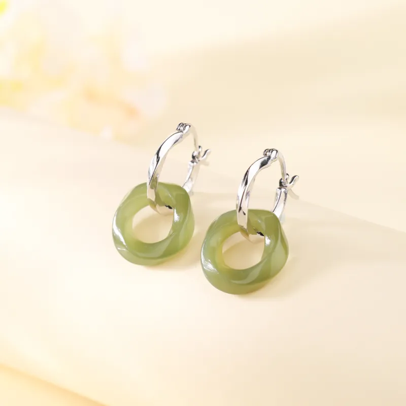 CHINA GOLD Earrings Pale Greenish White Jade Women's-1