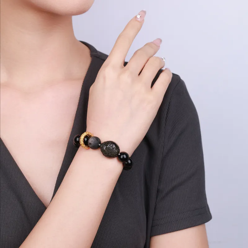 CHINA GOLD Natural Obsidian Bracelets Unisex-9