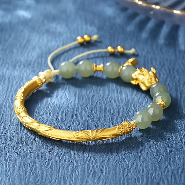 CHINA GOLD Hetian Jade Bangles Pale Greenish White Jade Women's-4