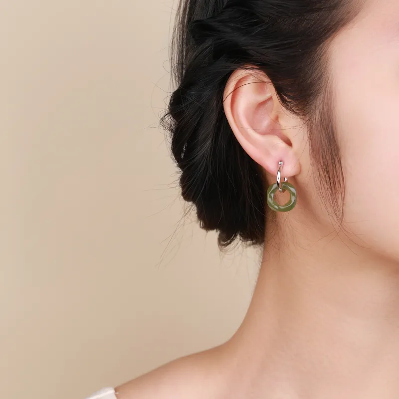CHINA GOLD Earrings Pale Greenish White Jade Women's-4