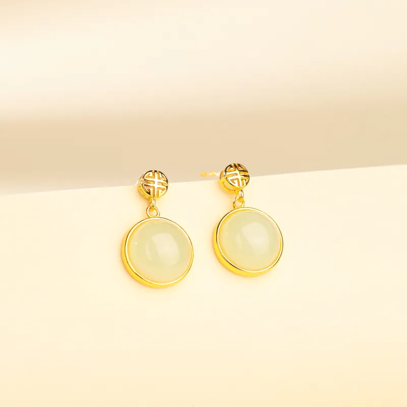 CHINA GOLD Hetian Jade Earrings Pale Greenish White Jade Women's-1