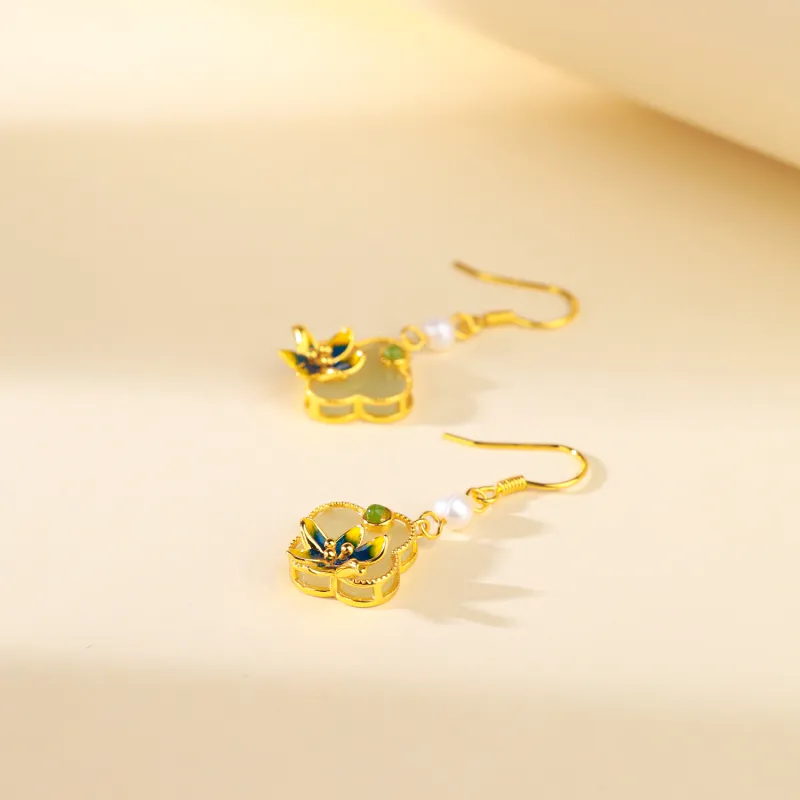 CHINA GOLD Hetian Jade Earrings Pale Greenish White Jade Women's-3