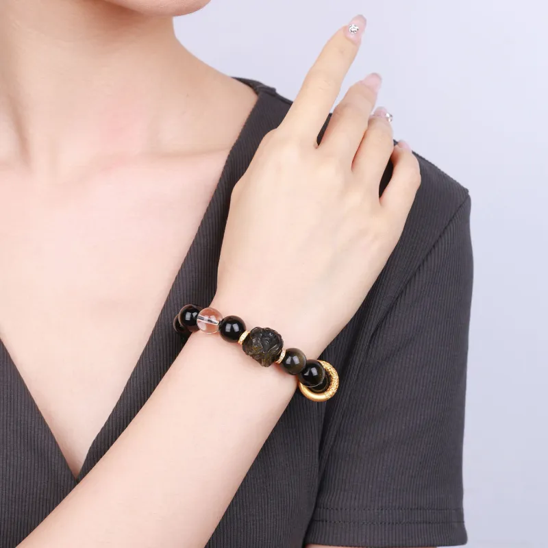 CHINA GOLD Natural Obsidian Bracelets Unisex-4