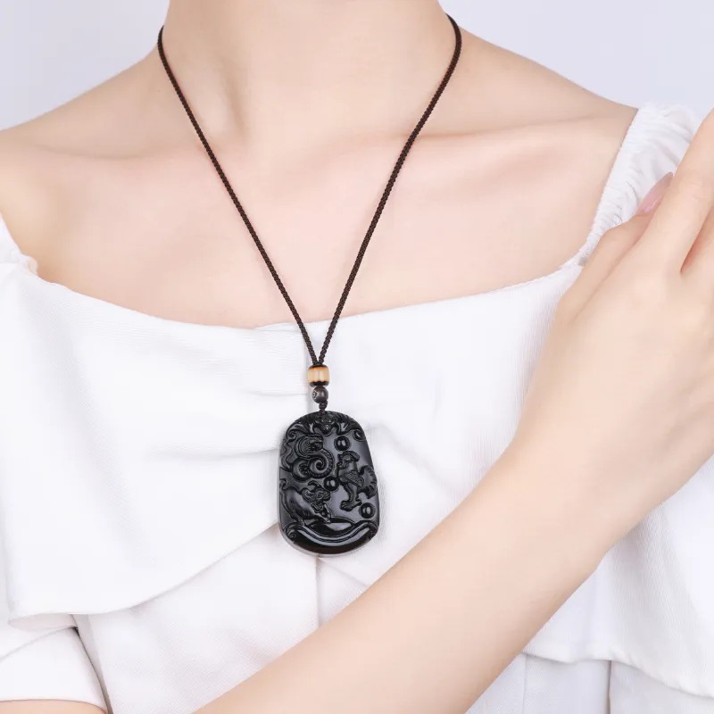 CHINA GOLD Natural Obsidian Necklaces Unisex-4