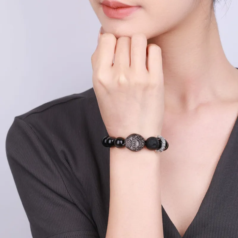 CHINA GOLD Natural Obsidian Bracelets Unisex-12