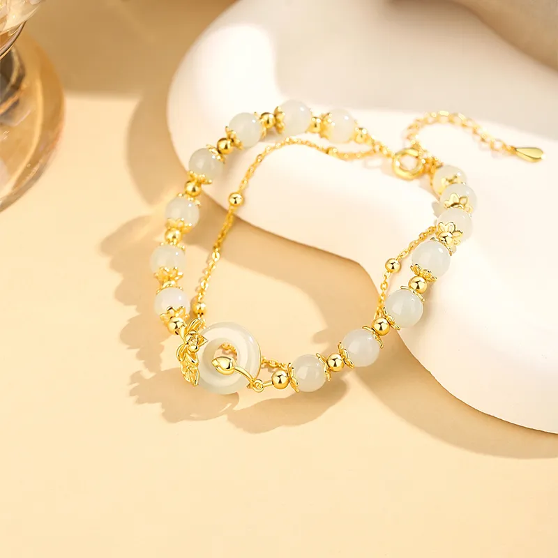 CHINA GOLD Hetian Jade Bracelets Pale Greenish White Jade Women's-1