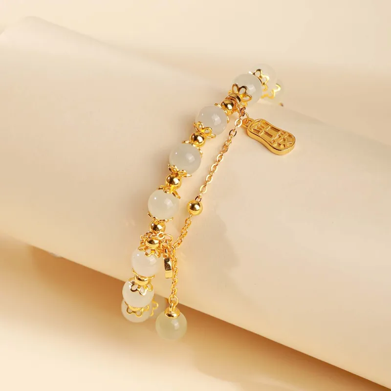 CHINA GOLD Hetian Jade Bracelets Pale Greenish White Jade Women's-3