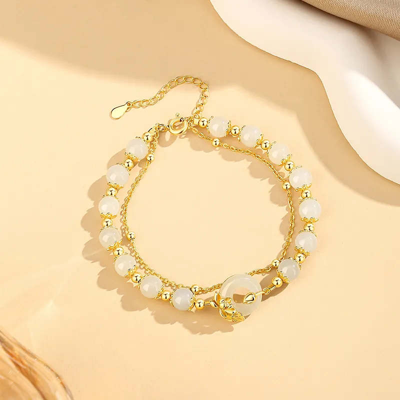 CHINA GOLD Hetian Jade Bracelets Pale Greenish White Jade Women's-3