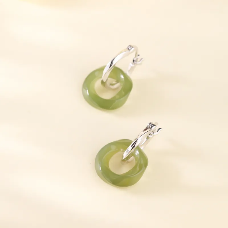 CHINA GOLD Earrings Pale Greenish White Jade Women's-3