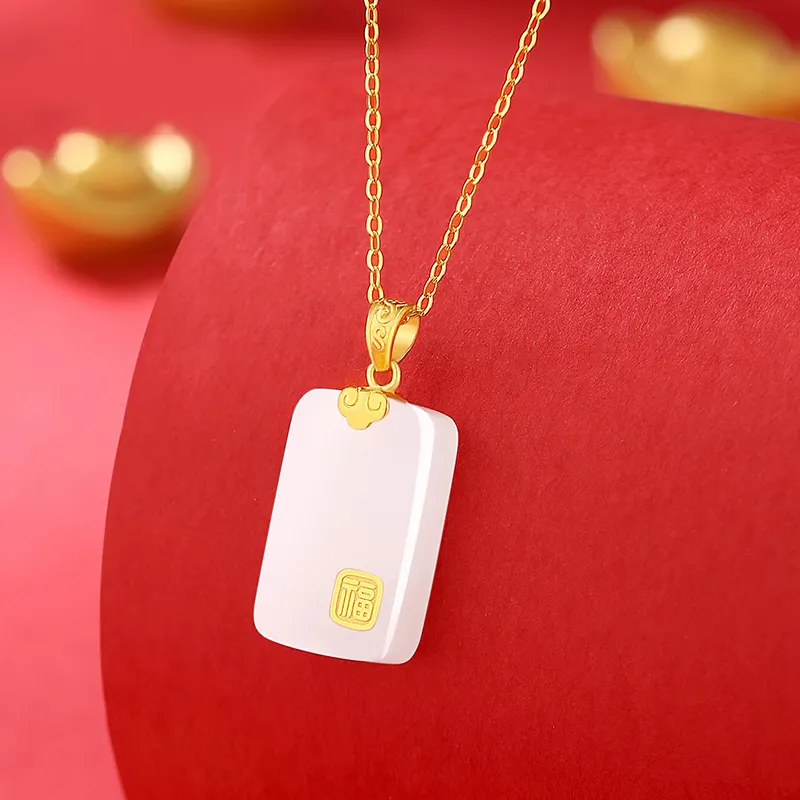CHINA GOLD Hetian Jade Necklaces White Jade/Pale Greenish White Jade Women's-2
