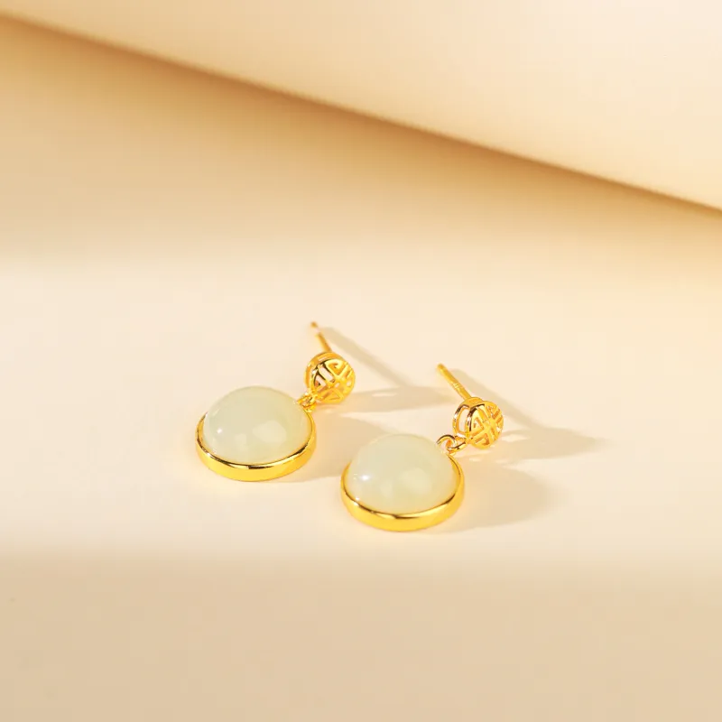 CHINA GOLD Hetian Jade Earrings Pale Greenish White Jade Women's-2