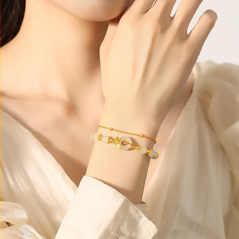CHINA GOLD Hetian Jade Bracelets Pale Greenish White Jade Women's-4