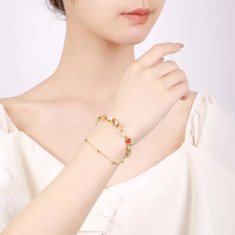 CHINA GOLD Hetian Jade Bracelets Pale Greenish White Jade Women's-4