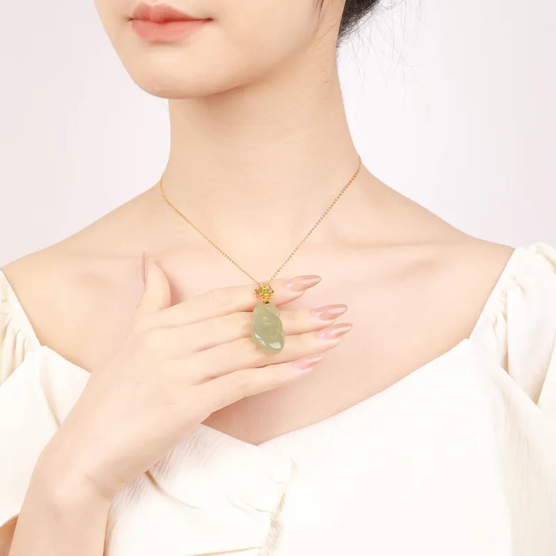 CHINA GOLD Hetian Jade Pendants Pale Greenish White Jade Women's-4