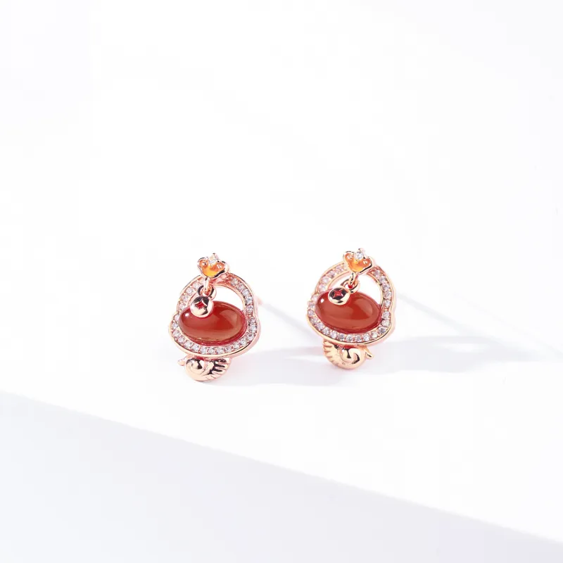 CHINA GOLD Agate Earrings Women's-3