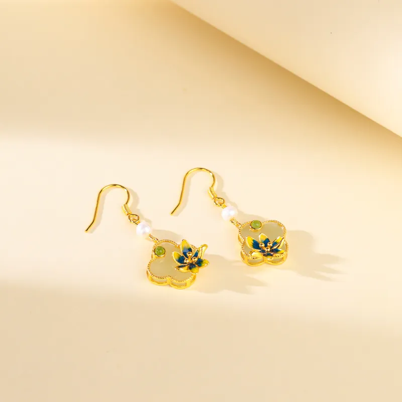 CHINA GOLD Hetian Jade Earrings Pale Greenish White Jade Women's-2